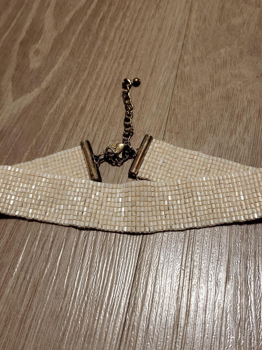 Beaded Ivory Choker Necklace with Gold Chain